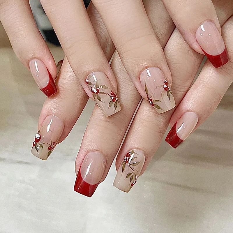 Elegante Blumendruck-Nageltips