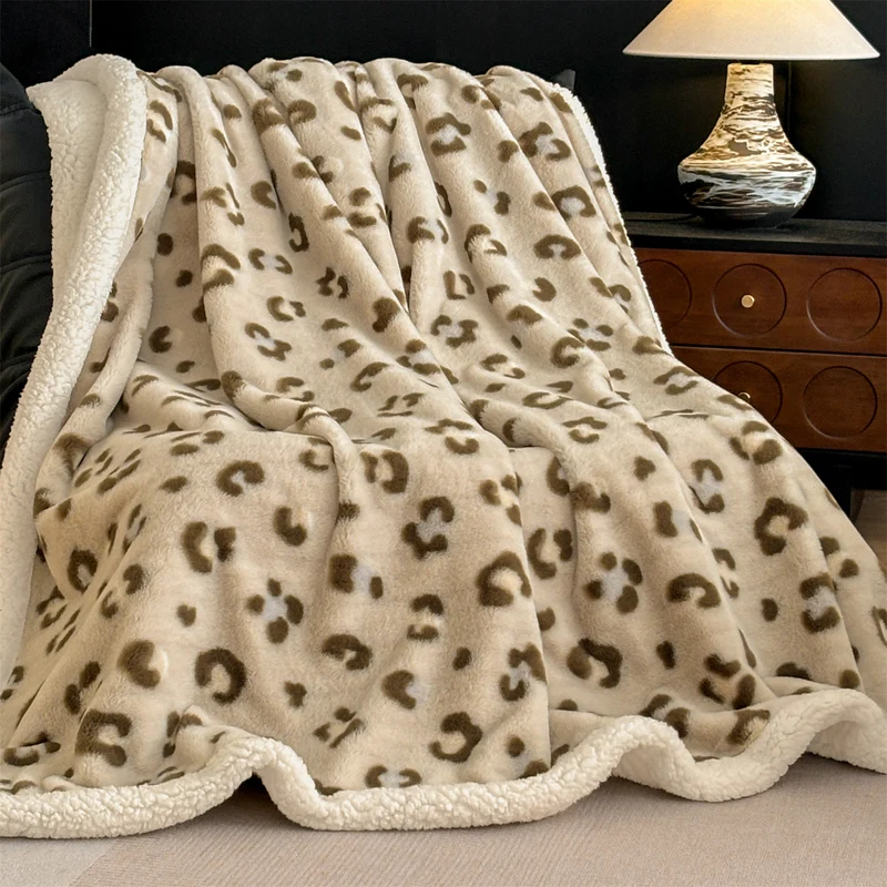 Damen Plüsch Leoparddruck Wurfdecke
