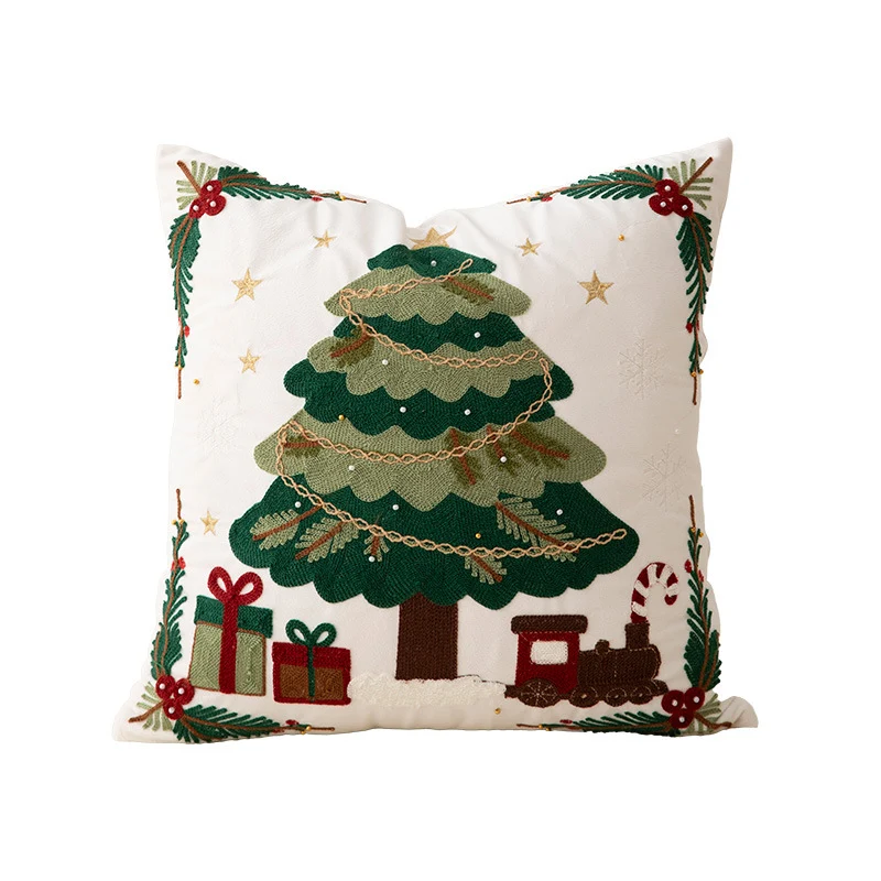 Bestickter weihnachtlicher Dekokissenbezug mit Pailletten und festlichem Kranzmotiv