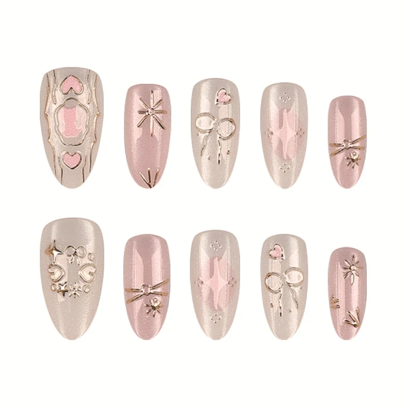 Elegantes Press-On-Nagelset mit dekorativen Akzenten