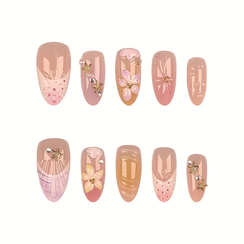 Dekoratives Press-On-Nagelset mit floralen Akzenten