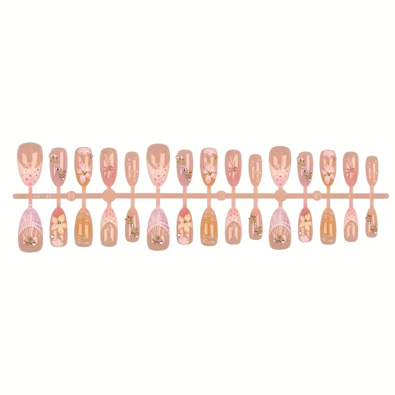 Dekoratives Press-On-Nagelset mit floralen Akzenten