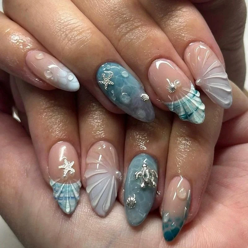 Küsten-Themen Press-On Nagelkunst Set
