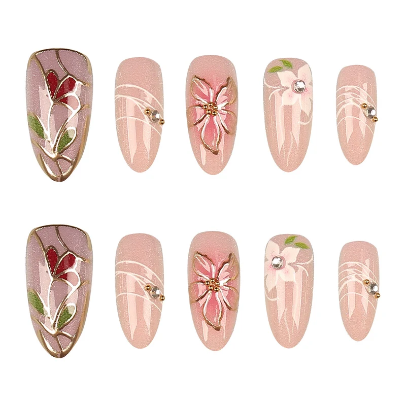 Künstlerische florale Press-on Nageltips
