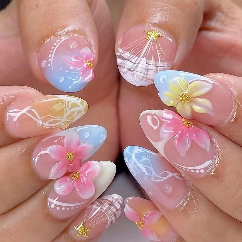 Dekorative Florale Press-On Nagelkollektion