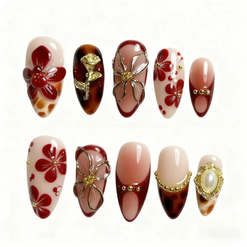 Künstlerisches Florales Design Press-On Nägel