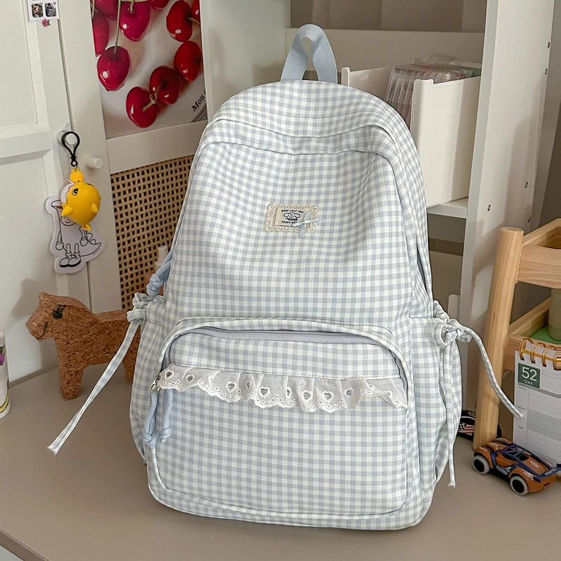 Lässiger Vintage Gingham Print Rucksack Karnz