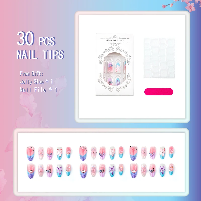 Dekoratives Press-On Nagelkunstset mit 3D-Designs