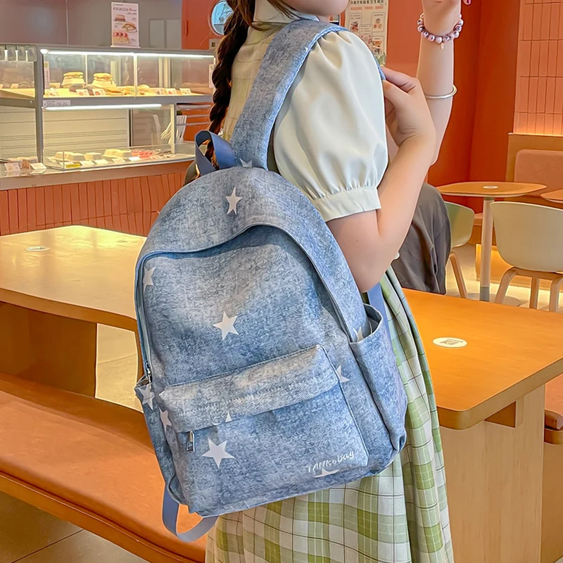 Lässiger Sternen-Print Denim-Rucksack Karnz