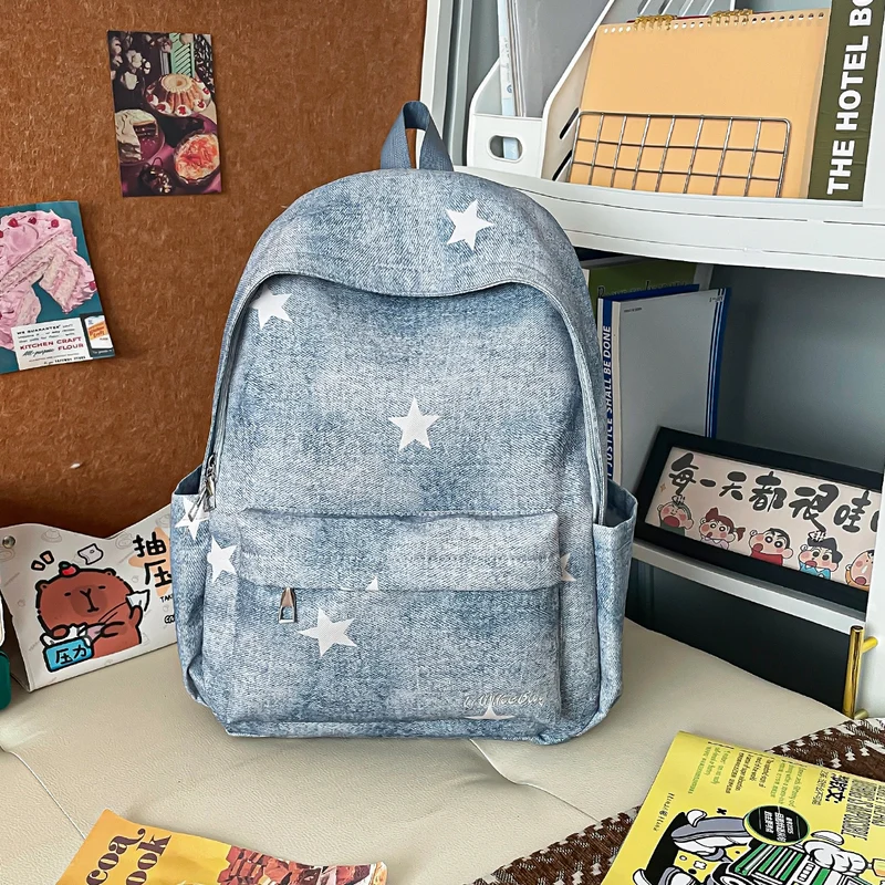 Lässiger Sternen-Print Denim-Rucksack Karnz