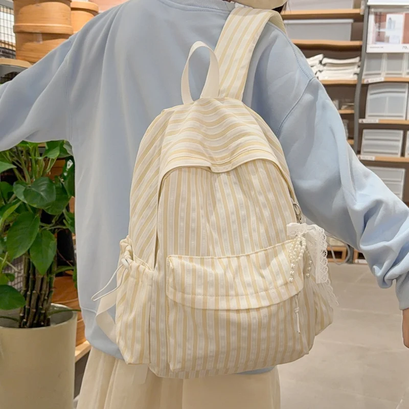 Chic Gestreifter Canvas Rucksack Karnz