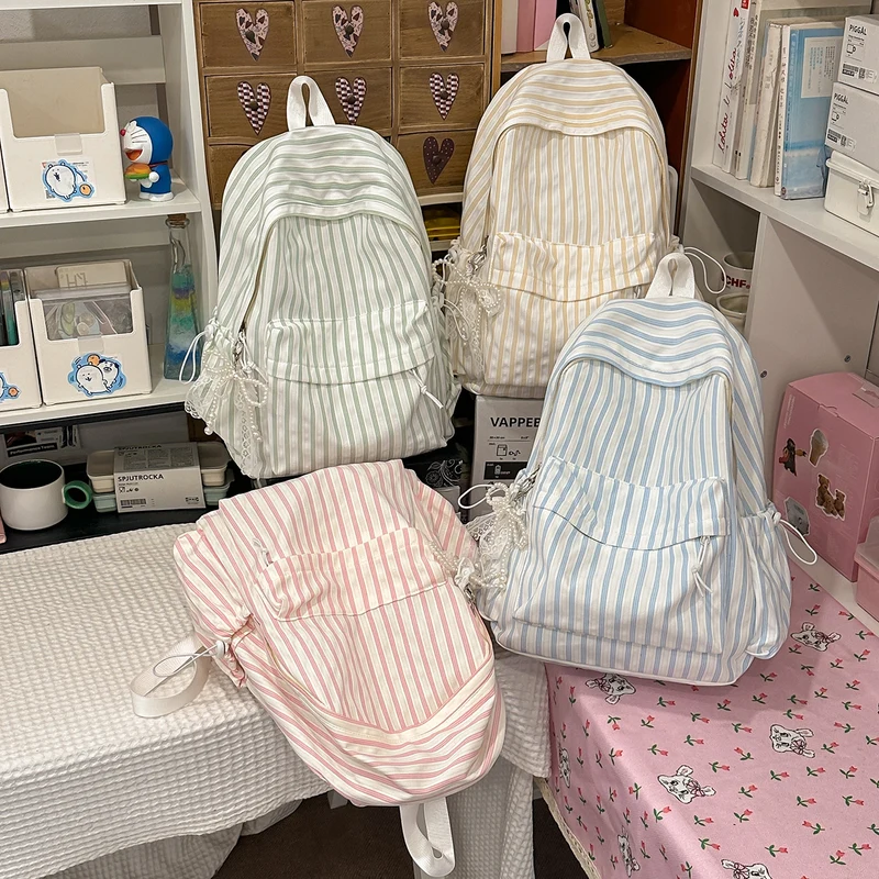 Chic Gestreifter Canvas Rucksack Karnz