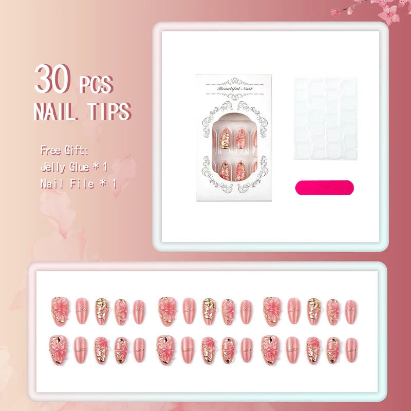 Dekoratives, blumenschmuckbetontes Press-On-Nagelset
