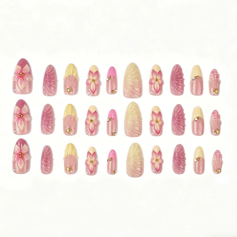 Dekoratives blumenverziertes Press-On-Nagelset