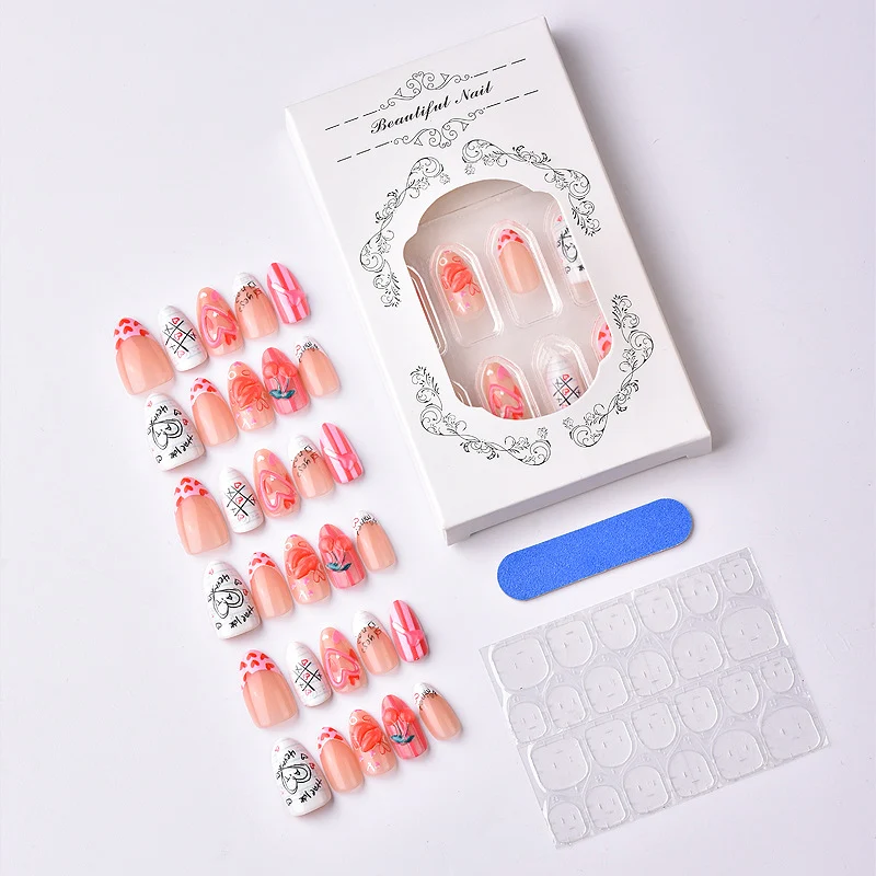 Künstlerisches Herz- und Kuss-Themen Press-On Nail Art Set