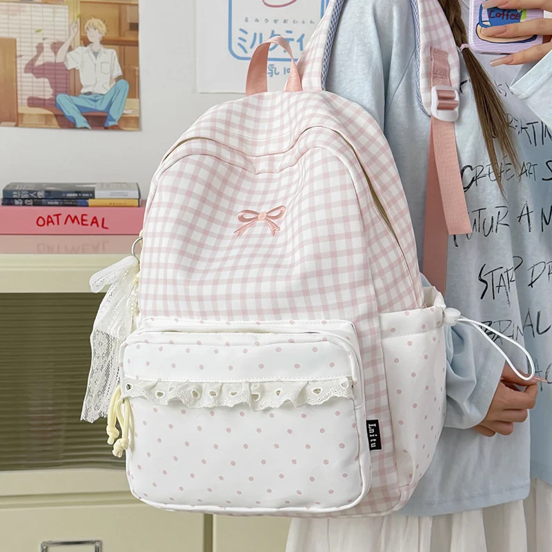 Verspielter Gingham Druck Schulrucksack Karnz