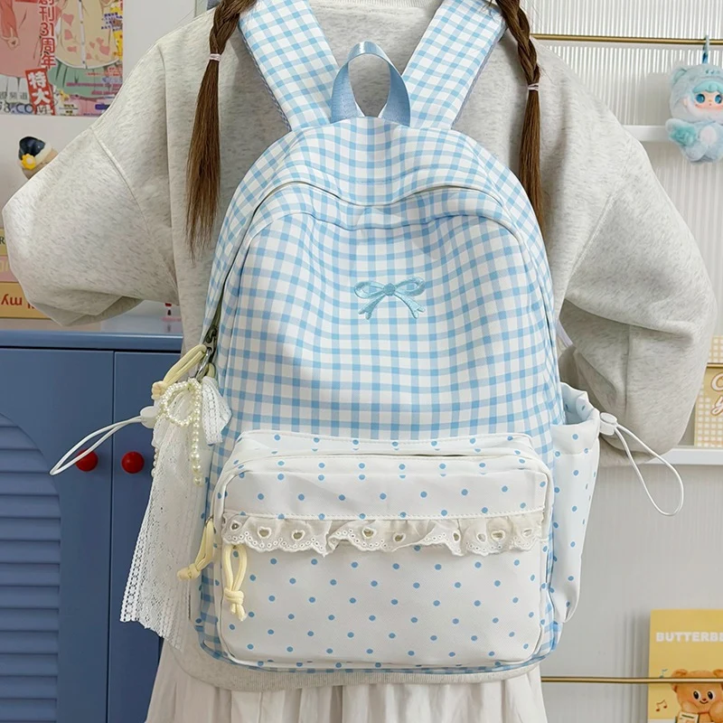 Verspielter Gingham Druck Schulrucksack Karnz