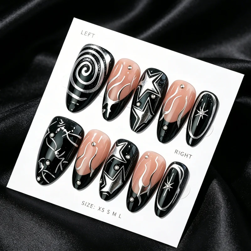Künstlerisch von der Galaxie inspiriertes Press-On Nagelset