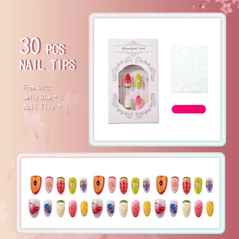 Künstlerisches von Früchten inspiriertes Press-On Nagelkunst-Set