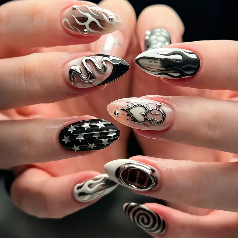 Künstlerisches Flame-Design Press-On Nagelset