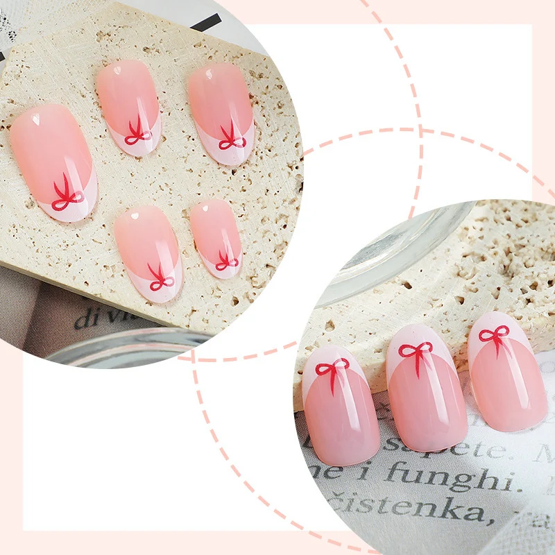 Kreatives Press-On Nagelkunstset mit Schleifen Design