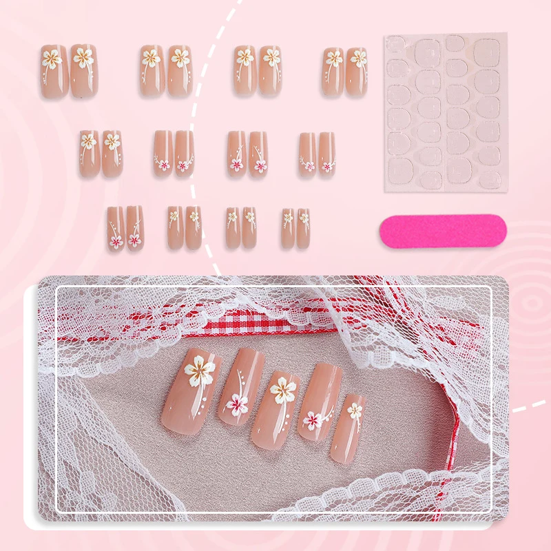 Künstlerisches Blumendruck-Press-On-Nagelkunstset
