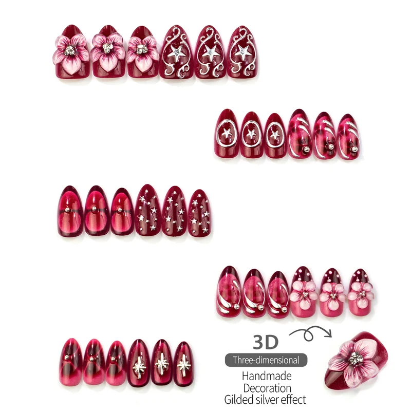 Künstlerisches Blumendruck-Press-On-Nagelkunstset