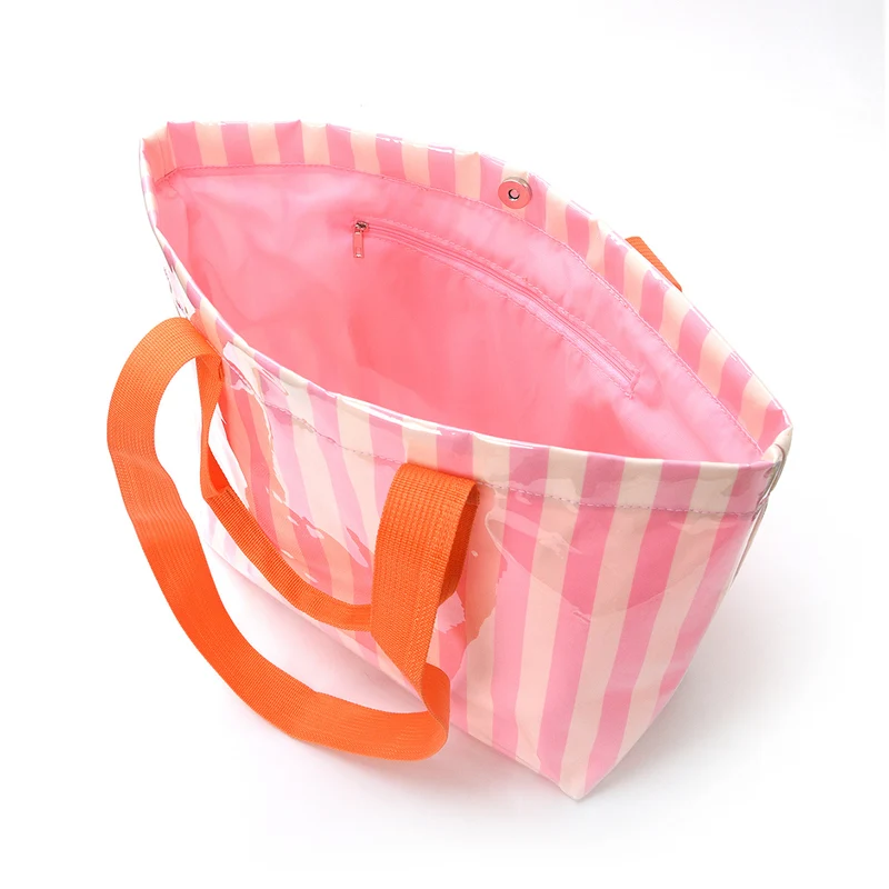 Geräumige Strandtasche mit transparentem Design und bunten Streifen Skanto
