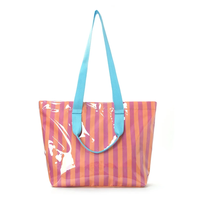 Geräumige Strandtasche mit transparentem Design und bunten Streifen Skanto