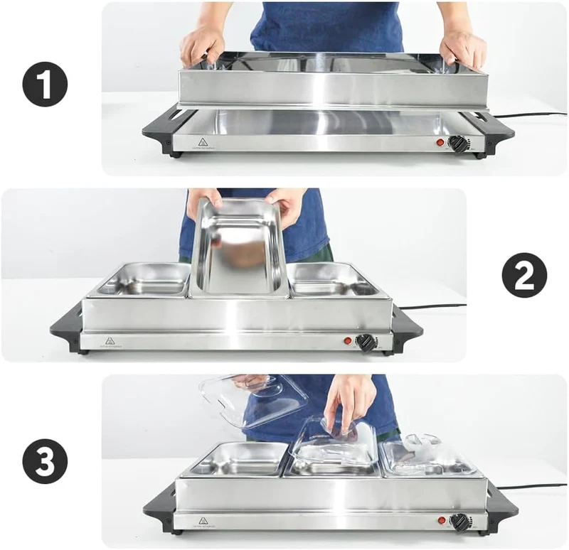 Elektrischer Buffet-Food-Wärmer mit 3 × 2,5L Behältern und Temperatureinstellung – Valtero