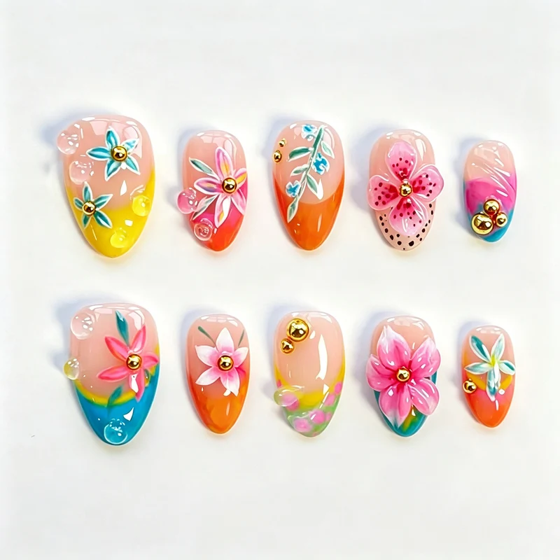 Künstlerisches Blumendesign Press-On Nägel
