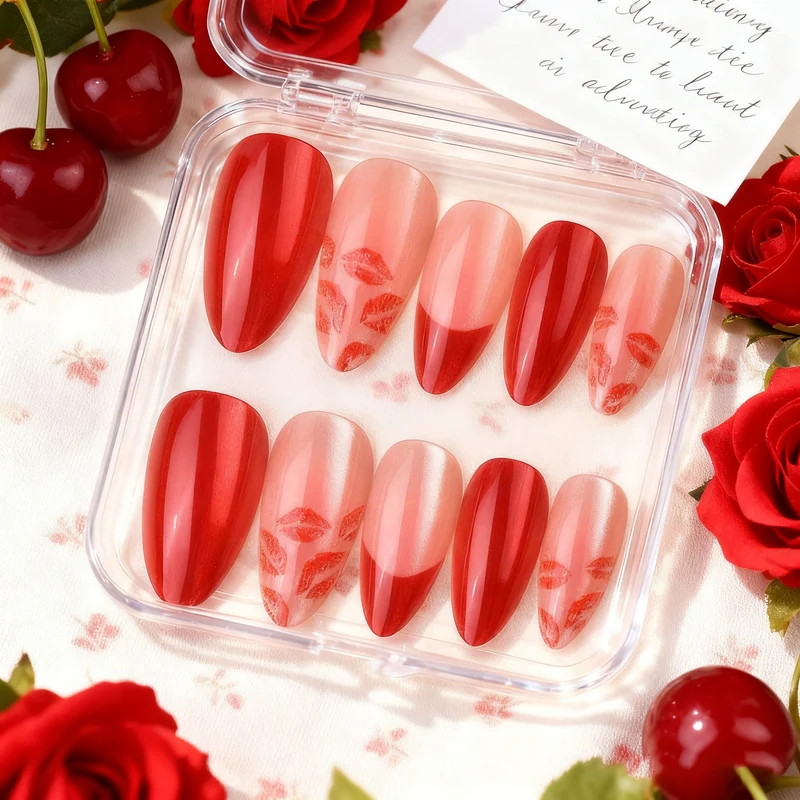 Künstlerisches Kiss-Druck-Press-On-Nagelset