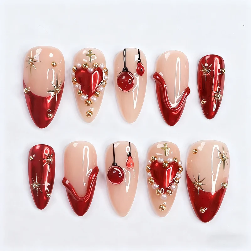 Künstlerische Herz-inspirierte Press-On Nagelkunst