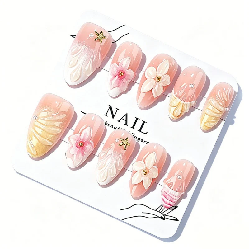 3D Blumenschmuck Press-on Nagelset