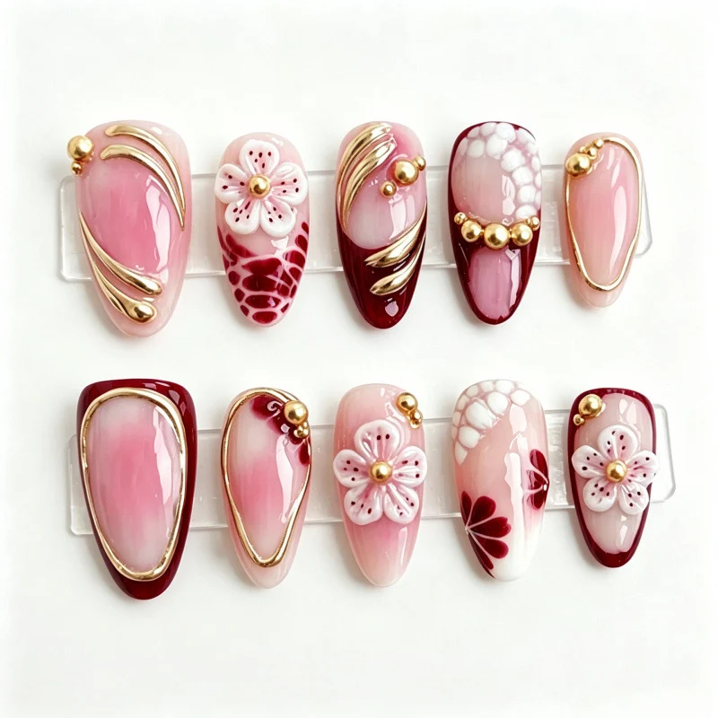 Künstlerisches Blumendesign Press-On Nagelset