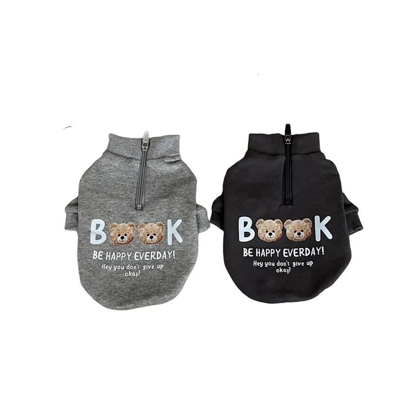 Zip-Up Baumwollmischung Haustierpullover mit Teddy-Bären-Druck