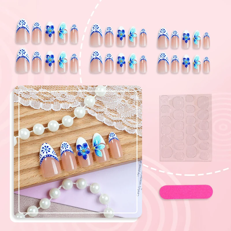 Künstlerisch floral dekoriertes Press-on-Nagelset
