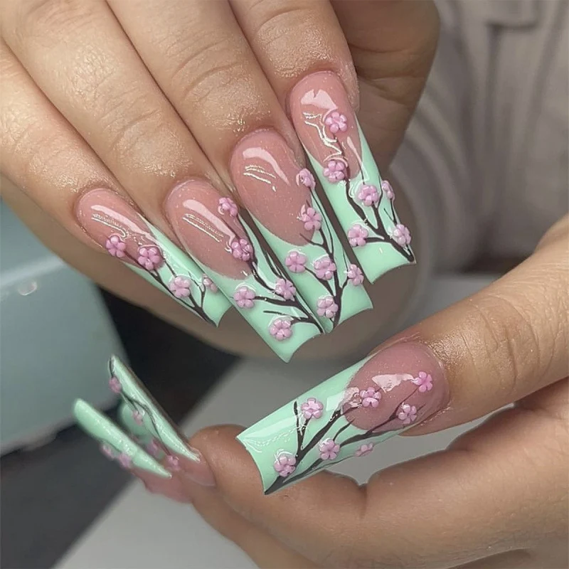 Künstlerisches Floral Art Press-On Nagelset
