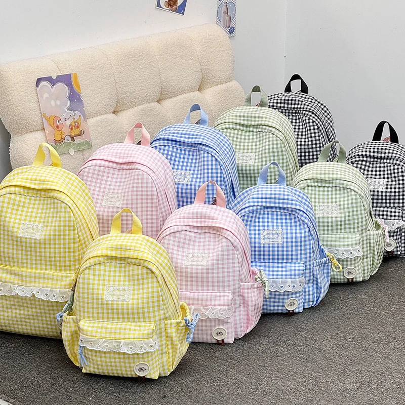 Süßer Gingham-Druck Schulranzen Karnz