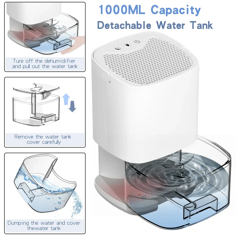 1000ml Tragbarer 2-in-1 Luftentfeuchter mit Luftfilter und Nachtlicht – Aveline