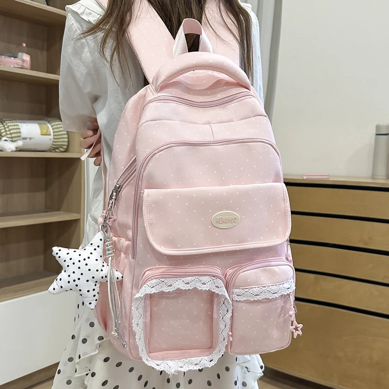 Niedlicher dekorativer gepunkteter Schulrucksack Karnz