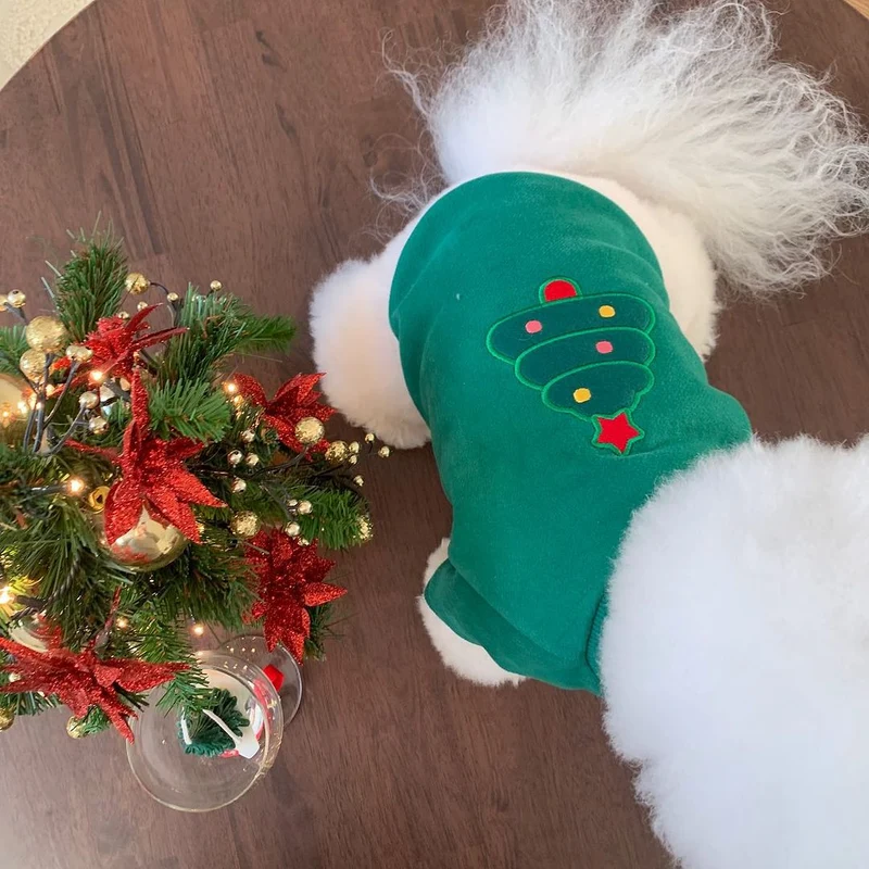 Klein Hund Plüsch-Futter Weihnachtsembrodiertes Weihnachtsbaum Sweatshirt