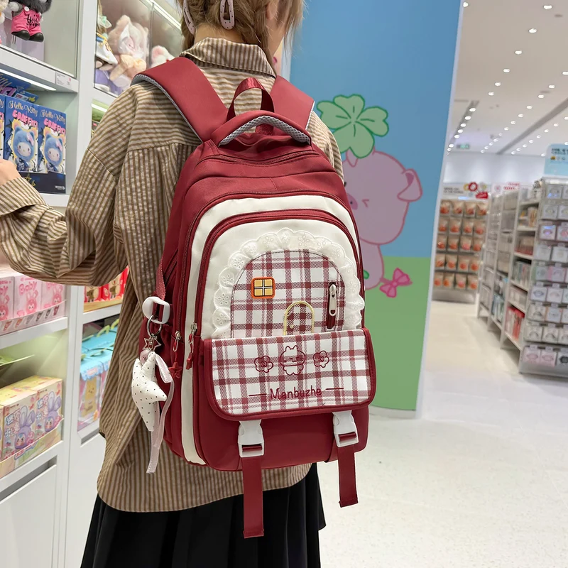 Hübscher dekorativer karierten Schulrucksack Karnz