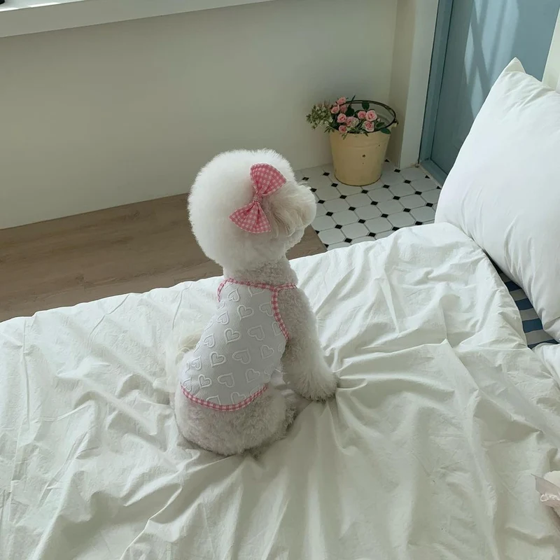 Herz-geprägtes Haustier-Tanktop mit Vichykaro-Besatz
