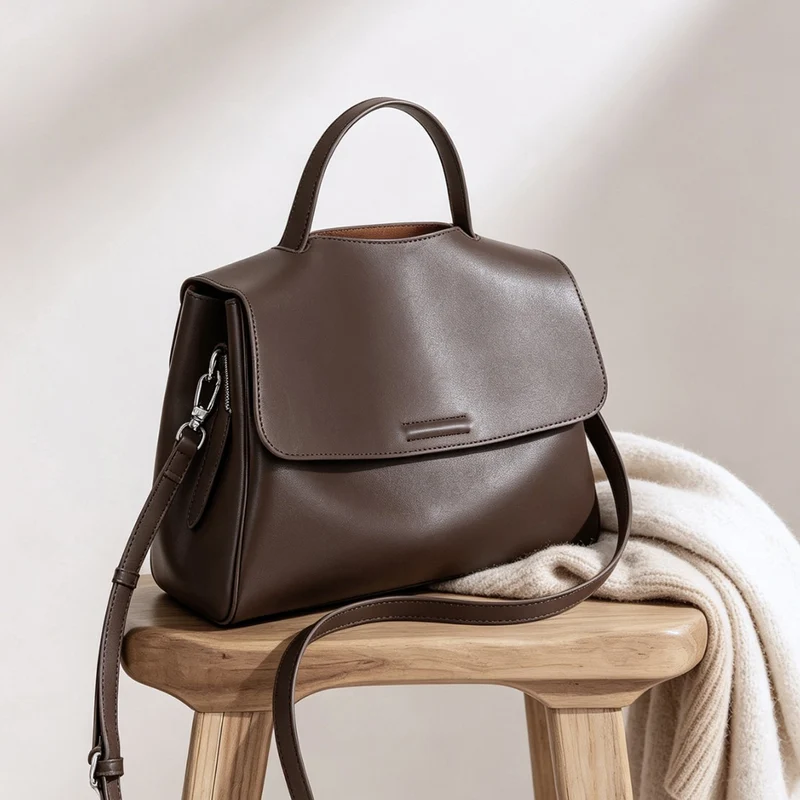 Strukturierte Top-Handle Klapp-Tasche mit abnehmbarem Crossbody-Tragegurt