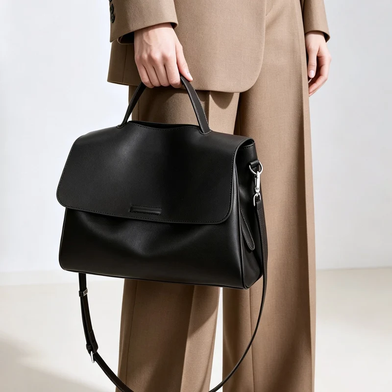Strukturierte Top-Handle Klapp-Tasche mit abnehmbarem Crossbody-Tragegurt