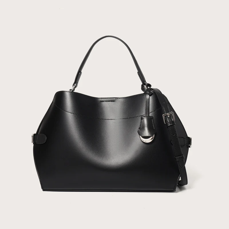 Strukturiert Glattes Leder Top-Handle Tote Bag mit Silber Hardware