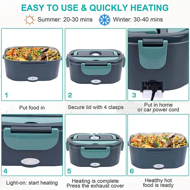 1,5 L Elektrische Lunchbox Lebensmittelwärmer 60W Tragbarer auslaufsicherer Heizgerät – HeatBox