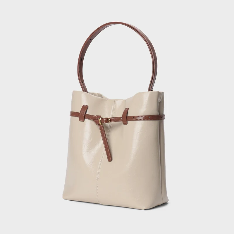 Strukturiert Leder-Look Gürteltasche Bucket Tote Schultertasche
