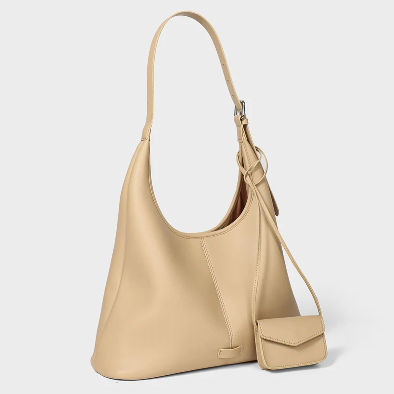 Weiches, geschwungenes veganes Leder Schulter-Hobo mit abnehmbarem Mini-Pouch